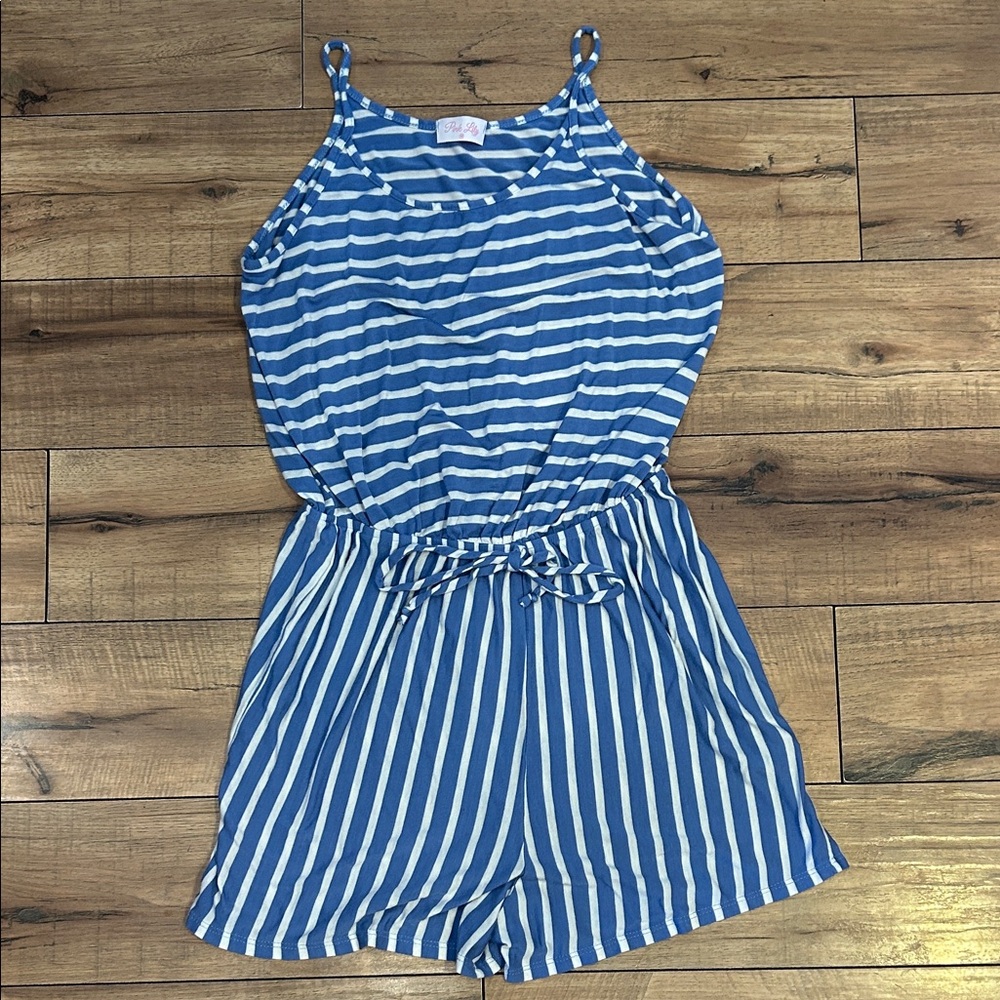 Pink Lily Blue and White Striped Romper